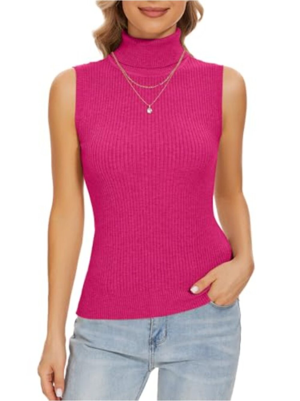 Sleeveless Turtleneck Sweater Vest for Women Lightweight Knit Stretchy